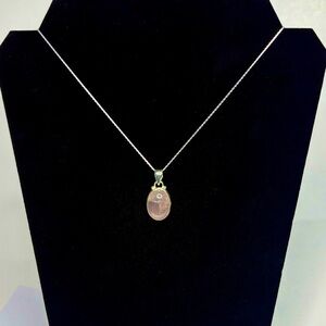 Rose Quartz Gemstone Universal Love Pendant Sterling Silver 18 in Chain